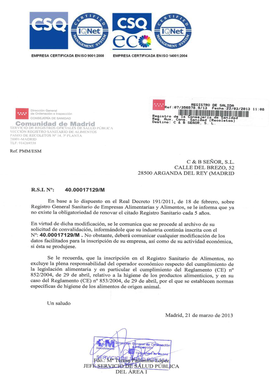 Certificaciones Vending C&B Señor Certificaciones Vending C&B Señor